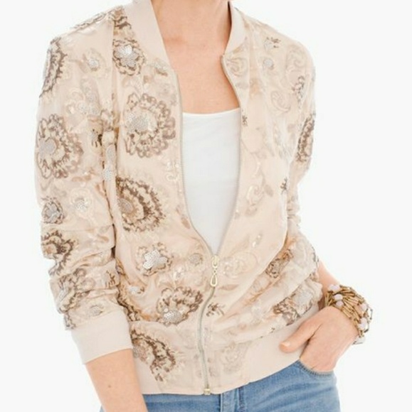 Chico's Jackets & Blazers - Chico's Black Label Sequin Embroidered Bomber